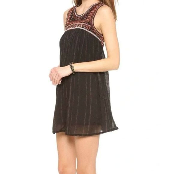 Free People Boho Beaded Embroidered Tribal Neutral Dress Size 8 / Medium H13 - Picture 16 of 16